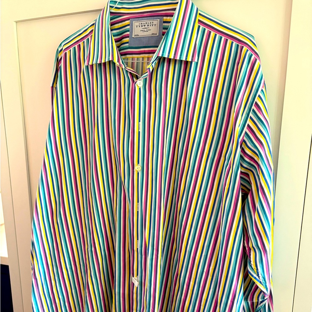 Charles Tyrwhitt Blue and Green Casual Button Down Shirt